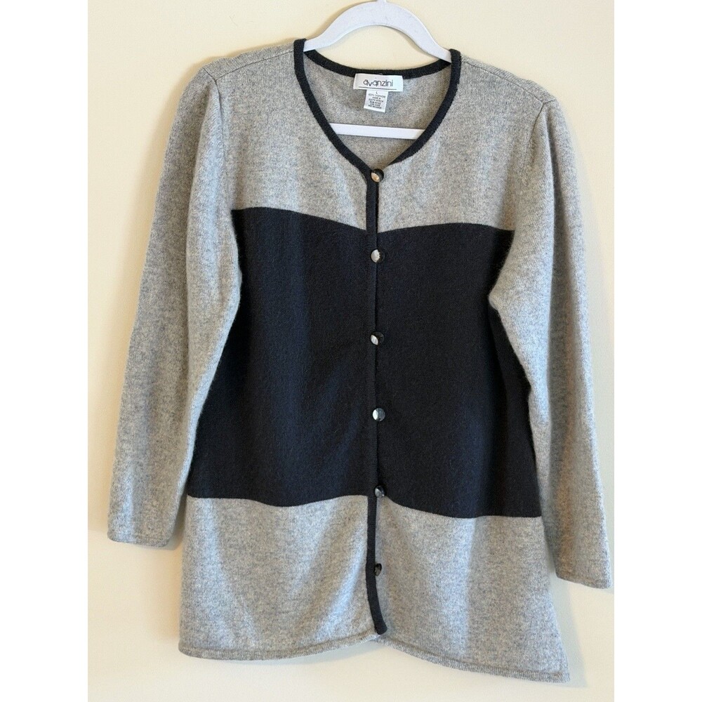 Avanzini 100% Cashmere Cardigan Womens L Gray Black Colorblock Button Front